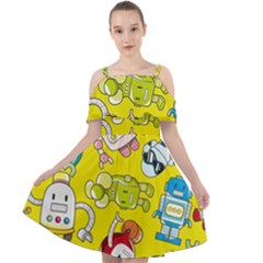 Robot Pattern Cut Out Shoulders Chiffon Dress by Ndabl3x