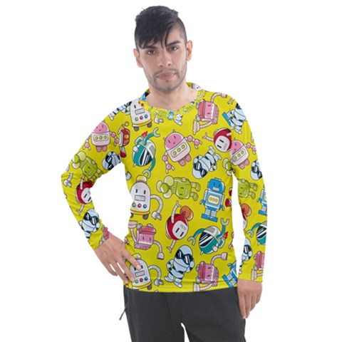 Robot Pattern Men s Pique Long Sleeve T-shirt by Ndabl3x