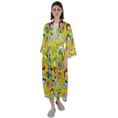 Robot Pattern Maxi Satin Kimono by Ndabl3x