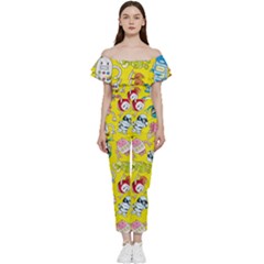 Robot Pattern Bardot Ruffle Jumpsuit by Ndabl3x