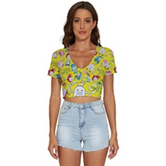 Robot Pattern V-neck Crop Top by Ndabl3x