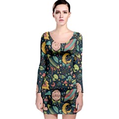 Alien Rocket Space Aesthetic Long Sleeve Bodycon Dress by Ndabl3x