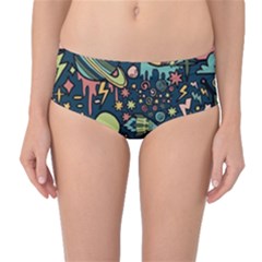 Alien Rocket Space Aesthetic Mid-waist Bikini Bottoms by Ndabl3x