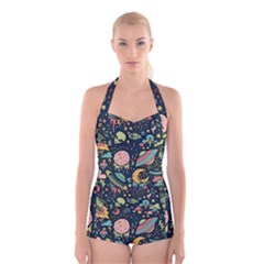 Alien Rocket Space Aesthetic Boyleg Halter Swimsuit  by Ndabl3x