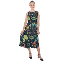 Alien Rocket Space Aesthetic Midi Tie-back Chiffon Dress by Ndabl3x