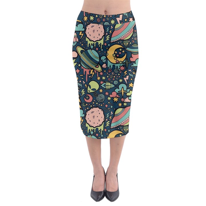 Alien Rocket Space Aesthetic Midi Pencil Skirt