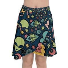 Alien Rocket Space Aesthetic Chiffon Wrap Front Skirt by Ndabl3x