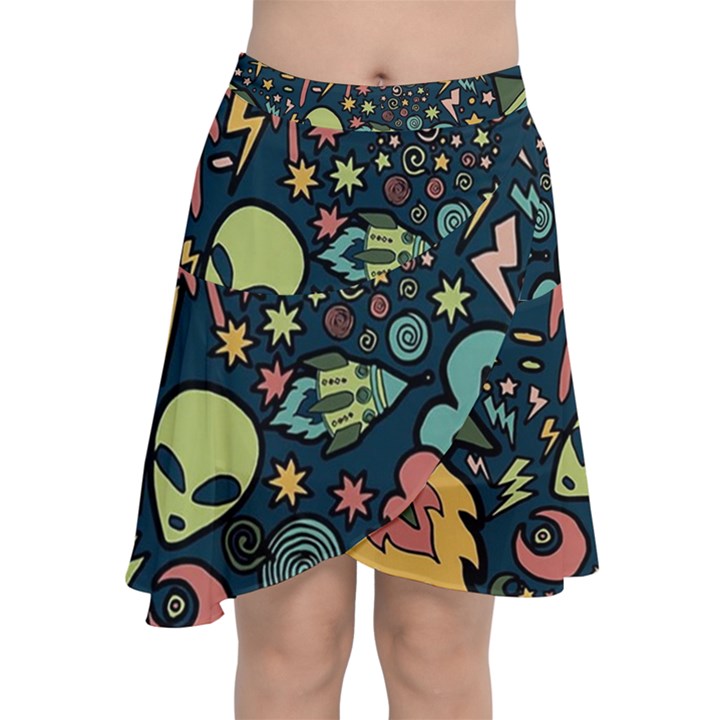 Alien Rocket Space Aesthetic Chiffon Wrap Front Skirt