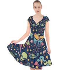 Alien Rocket Space Aesthetic Cap Sleeve Front Wrap Midi Dress by Ndabl3x