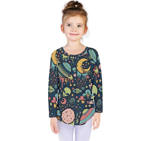 Alien Rocket Space Aesthetic Kids  Long Sleeve T-shirt by Ndabl3x