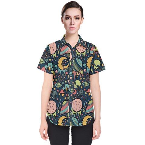 Alien Rocket Space Aesthetic Women s Short Sleeve Shirt by Ndabl3x