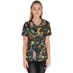 Alien Rocket Space Aesthetic Women s V-neck Scrub Top by Ndabl3x