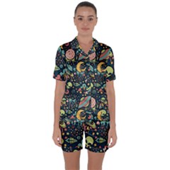 Alien Rocket Space Aesthetic Satin Short Sleeve Pajamas Set by Ndabl3x