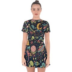 Alien Rocket Space Aesthetic Drop Hem Mini Chiffon Dress by Ndabl3x