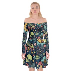 Alien Rocket Space Aesthetic Off Shoulder Skater Dress by Ndabl3x