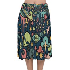 Alien Rocket Space Aesthetic Velvet Flared Midi Skirt by Ndabl3x