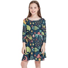 Alien Rocket Space Aesthetic Kids  Quarter Sleeve Skater Dress by Ndabl3x