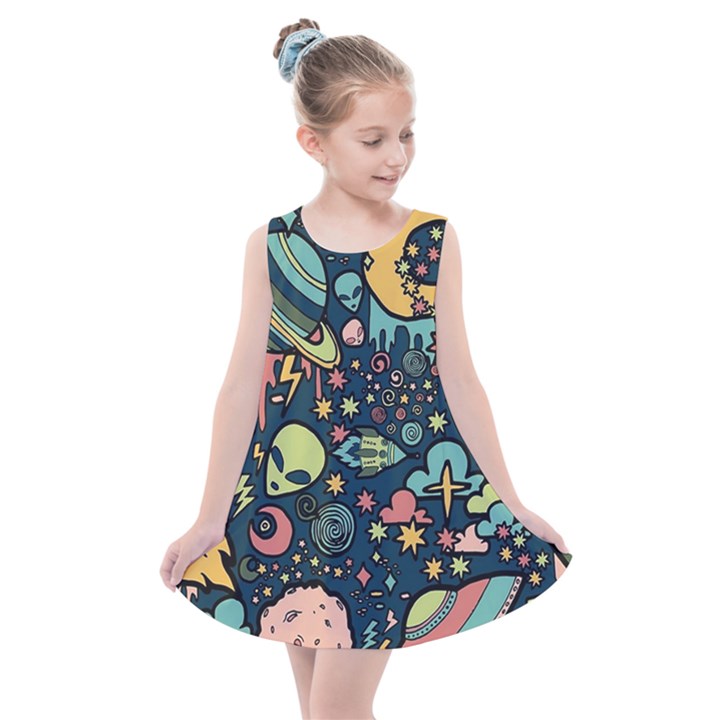 Alien Rocket Space Aesthetic Kids  Summer Dress