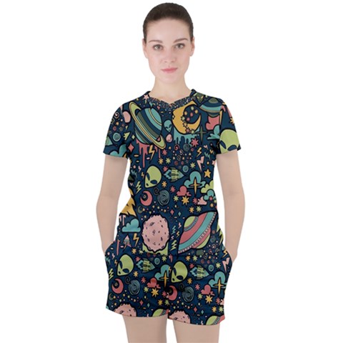 Alien Rocket Space Aesthetic Women s T-shirt And Shorts Set by Ndabl3x