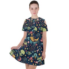 Alien Rocket Space Aesthetic Short Sleeve Shoulder Cut Out Dress  by Ndabl3x