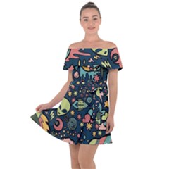 Alien Rocket Space Aesthetic Off Shoulder Velour Dress by Ndabl3x