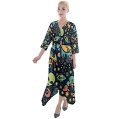 Alien Rocket Space Aesthetic Quarter Sleeve Wrap Front Maxi Dress by Ndabl3x