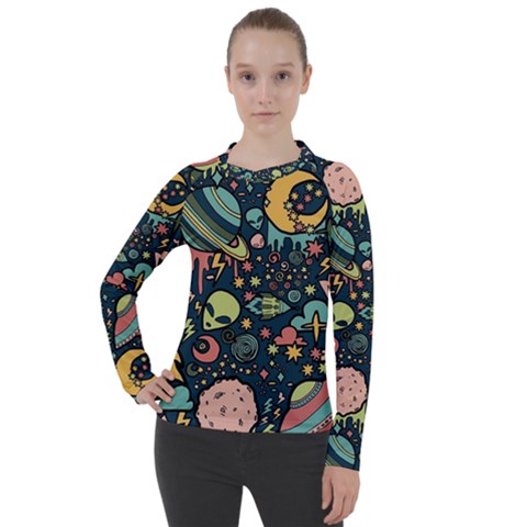 Alien Rocket Space Aesthetic Women s Pique Long Sleeve T-shirt by Ndabl3x