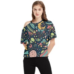 Alien Rocket Space Aesthetic One Shoulder Cut Out T-shirt by Ndabl3x