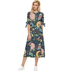 Alien Rocket Space Aesthetic Bow Sleeve Chiffon Midi Dress by Ndabl3x