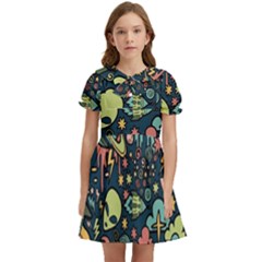 Alien Rocket Space Aesthetic Kids  Bow Tie Puff Sleeve Dress by Ndabl3x