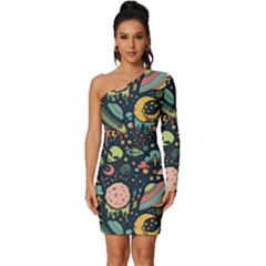 Alien Rocket Space Aesthetic Long Sleeve One Shoulder Mini Dress by Ndabl3x