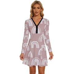 Pattern Long Sleeve Deep V Mini Dress  by zappwaits