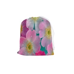 Pink Neon Flowers, Flower Drawstring Pouch (medium) by nateshop