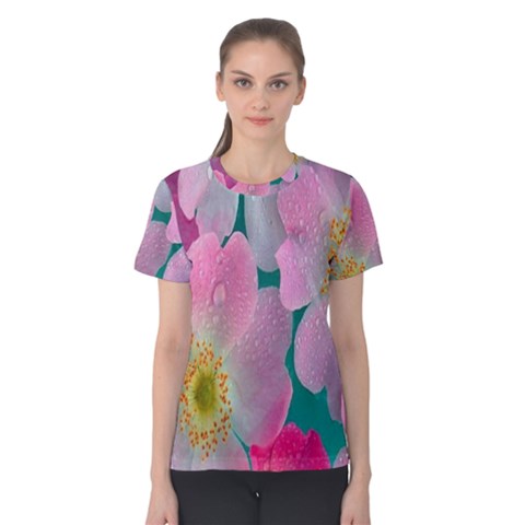 Pink Neon Flowers, Flower Women s Cotton T-shirt by nateshop