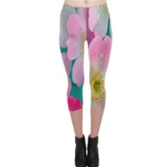 Pink Neon Flowers, Flower Capri Leggings  by nateshop