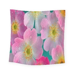 Pink Neon Flowers, Flower Square Tapestry (small) by nateshop