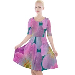 Pink Neon Flowers, Flower Quarter Sleeve A-line Dress by nateshop