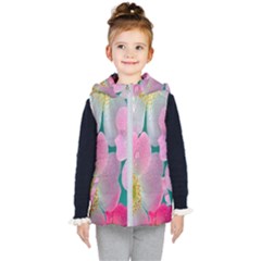 Pink Neon Flowers, Flower Kids  Hooded Puffer Vest by nateshop