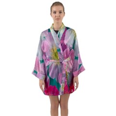 Pink Neon Flowers, Flower Long Sleeve Satin Kimono by nateshop