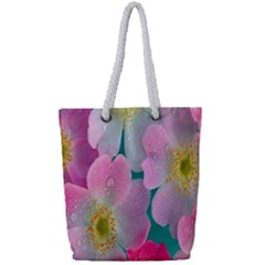 Pink Neon Flowers, Flower Full Print Rope Handle Tote (small) by nateshop