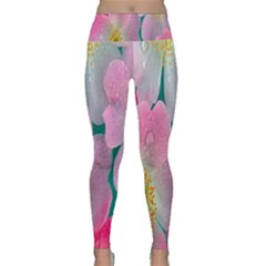 Pink Neon Flowers, Flower Lightweight Velour Classic Yoga Leggings