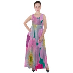 Pink Neon Flowers, Flower Empire Waist Velour Maxi Dress