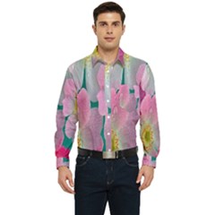 Pink Neon Flowers, Flower Men s Long Sleeve Pocket Shirt 