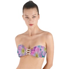 Pink Neon Flowers, Flower Twist Bandeau Bikini Top by nateshop