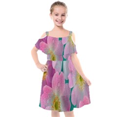 Pink Neon Flowers, Flower Kids  Cut Out Shoulders Chiffon Dress