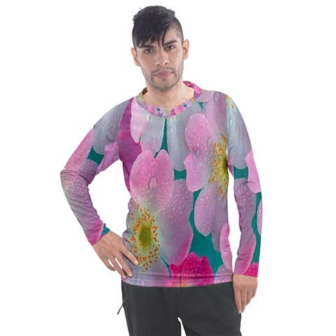 Pink Neon Flowers, Flower Men s Pique Long Sleeve T-shirt by nateshop