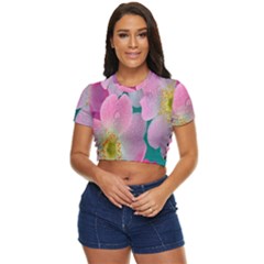 Pink Neon Flowers, Flower Side Button Cropped T-shirt by nateshop