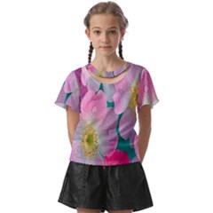 Pink Neon Flowers, Flower Kids  Front Cut T-shirt