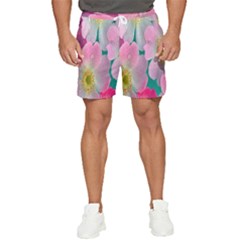 Pink Neon Flowers, Flower Men s Runner Shorts by nateshop