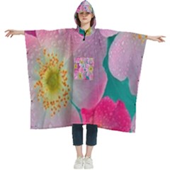 Pink Neon Flowers, Flower Women s Hooded Rain Ponchos by nateshop